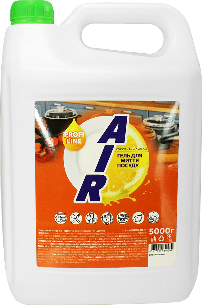 Гель для миття посуду "AIR" 5000г соковитий лимон каністра PE